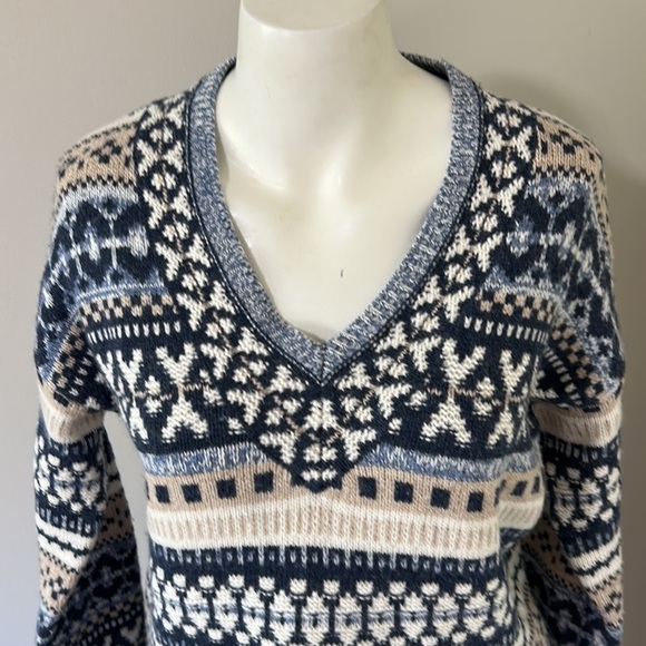 MADEWELL Forrest Fair Isle Wool V-Neck Sweater Blue Tan Cream Sz XS - Picture 5 of 14